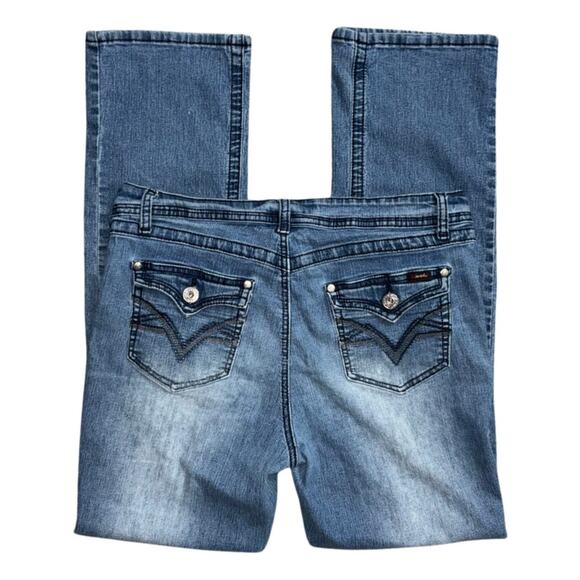 Y2k Angels Jeans Mid Rise Bootcut Flare Medium Wash Faded Size 10 Trashy Vintage - Picture 2 of 6